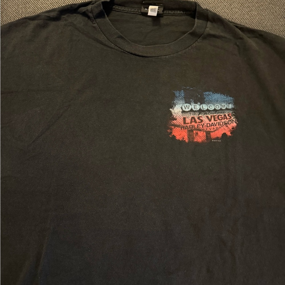 Harley-Davidson Black Tee with Red and Blue Graphic